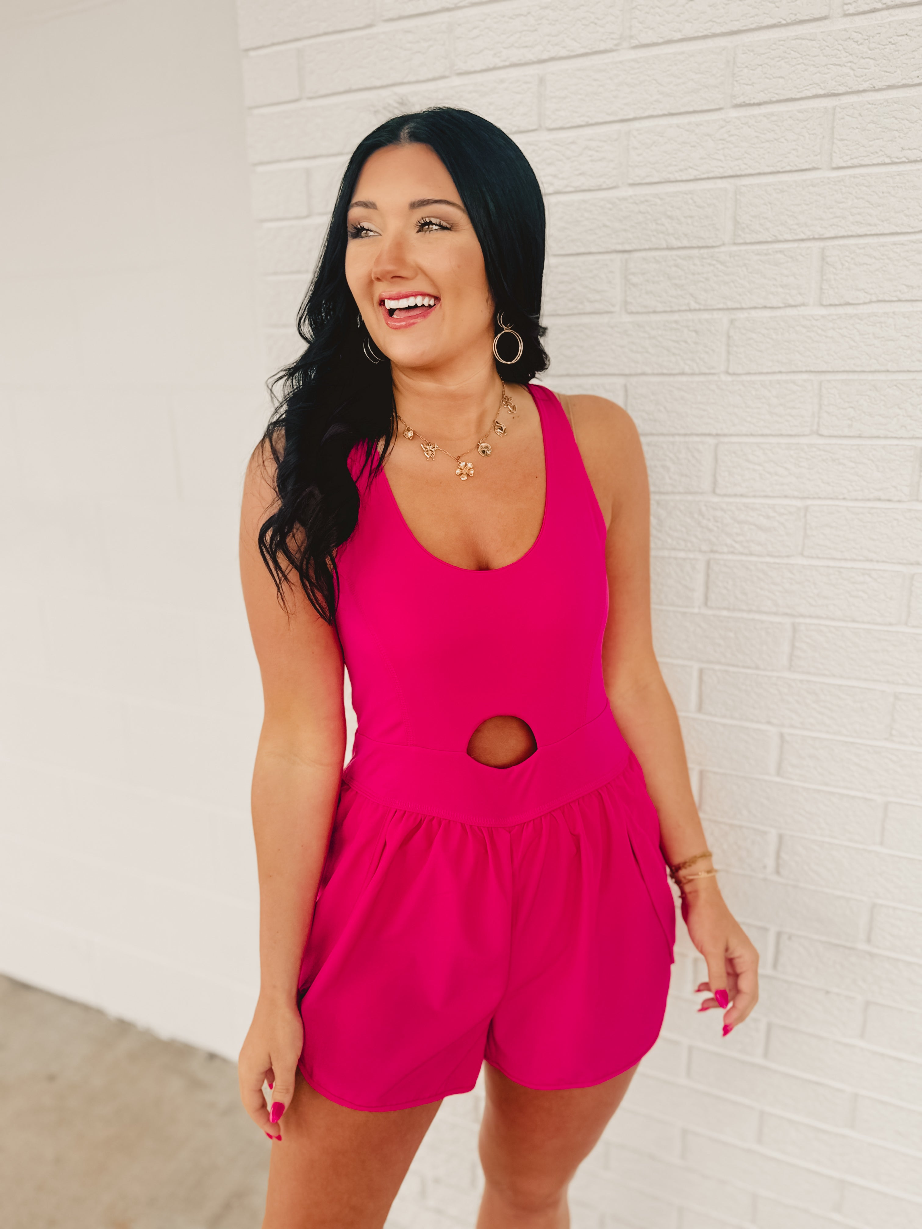 Front Cutout Activewear Romper - Pink - Lace and Grace Boutique