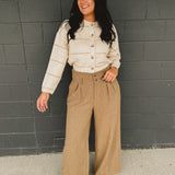 Thin Striped Button Down Cardigan - Oatmeal