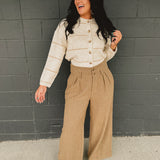 High Waisted Pintuck Wide Leg Pants - Camel