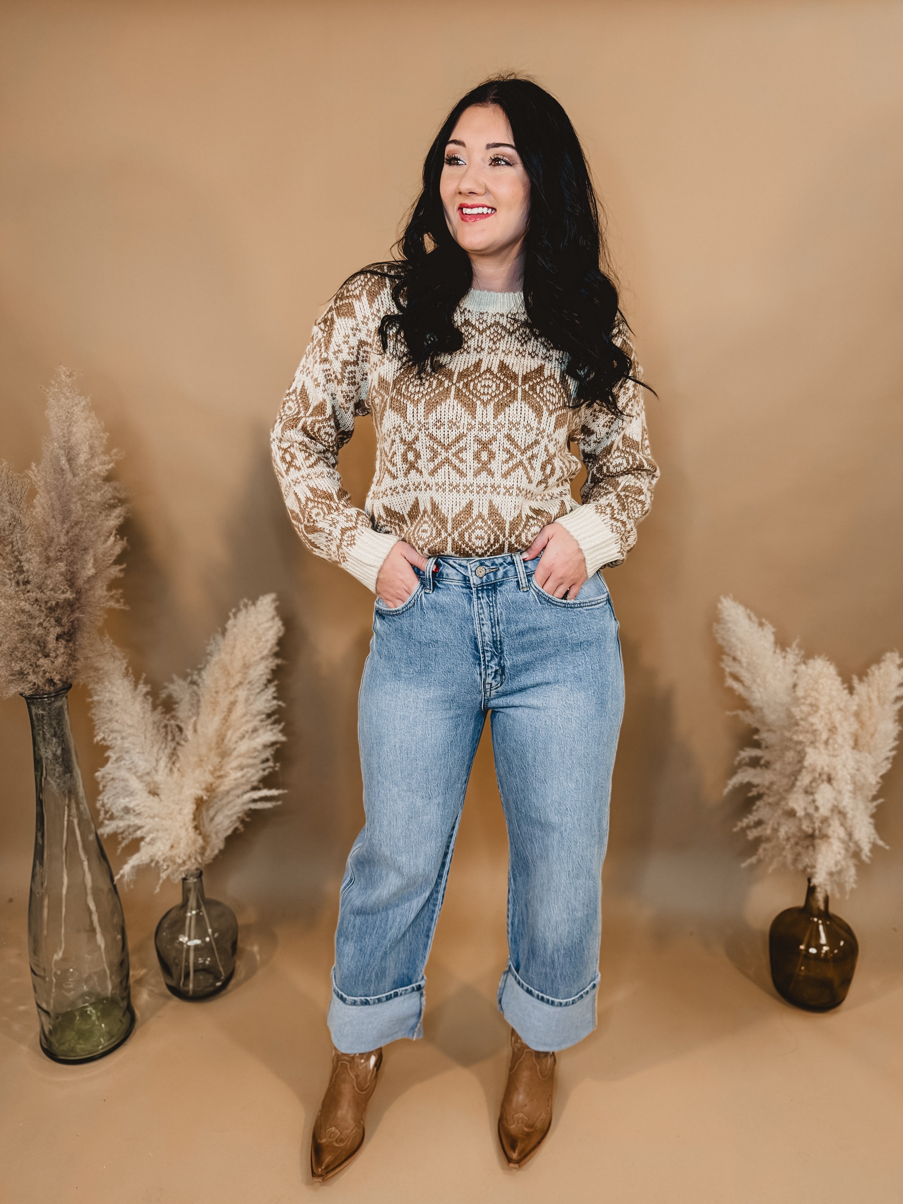 Gabby Super High Rise Cuffed Baggy Straight Jean - Light - Lace and Grace Boutique