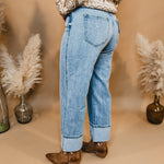 Gabby Super High Rise Cuffed Baggy Straight Jean - Light - Lace and Grace Boutique