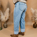 Gabby Super High Rise Cuffed Baggy Straight Jean - Light - Lace and Grace Boutique