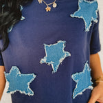 Denim Star Patch Top - Navy - Lace and Grace Boutique