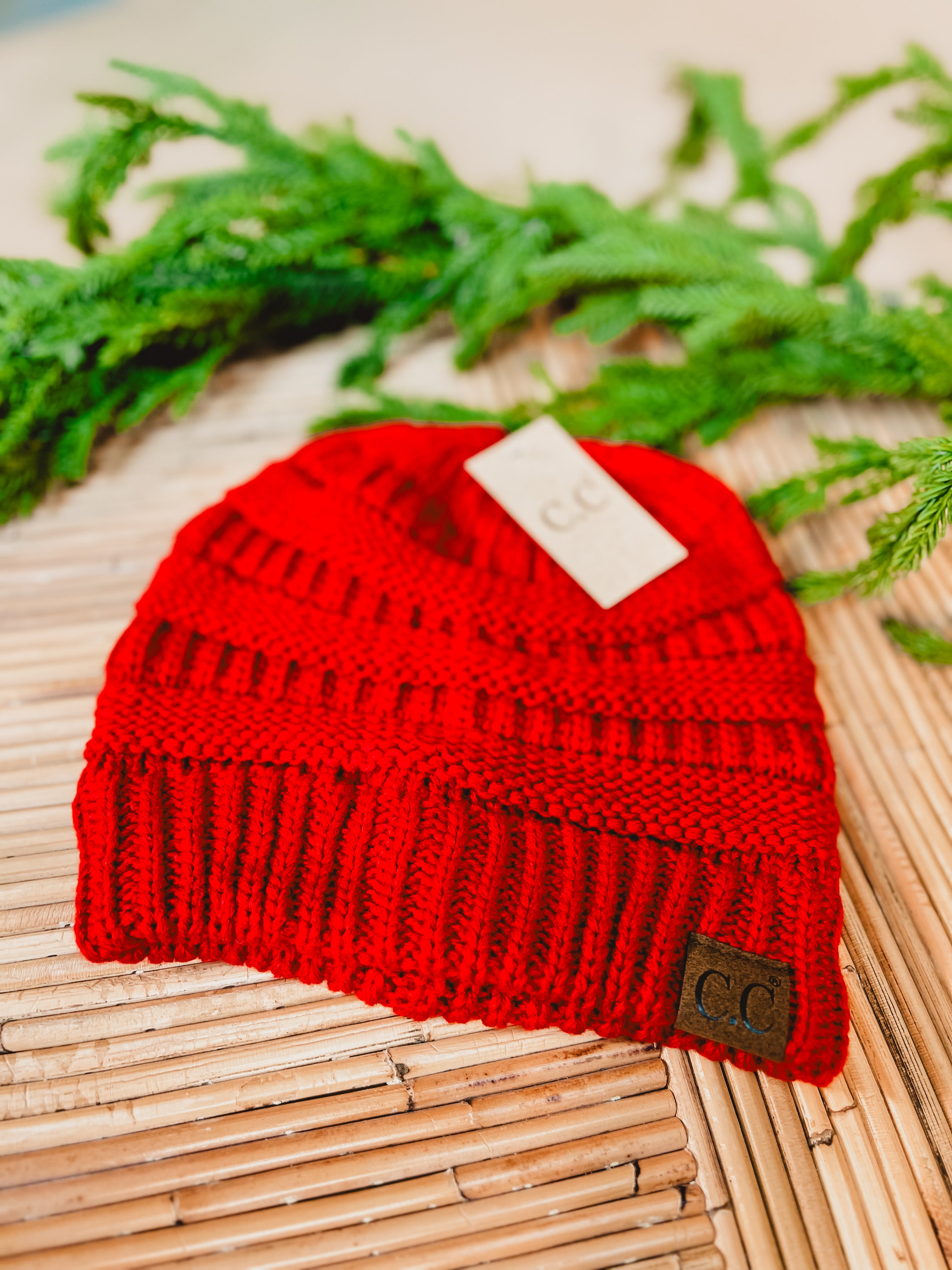 C.C Solid Ribbed Beanie - Red - Lace and Grace Boutique