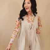 Nashville Nights Pleated Denim Romper - Taupe - Lace and Grace Boutique