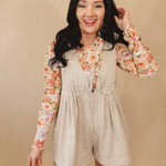 Nashville Nights Pleated Denim Romper - Taupe - Lace and Grace Boutique