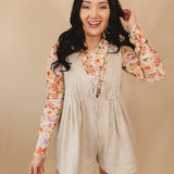 Nashville Nights Pleated Denim Romper - Taupe - Lace and Grace Boutique