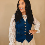 Denim Button Down Vest - Dark Denim - Lace and Grace Boutique