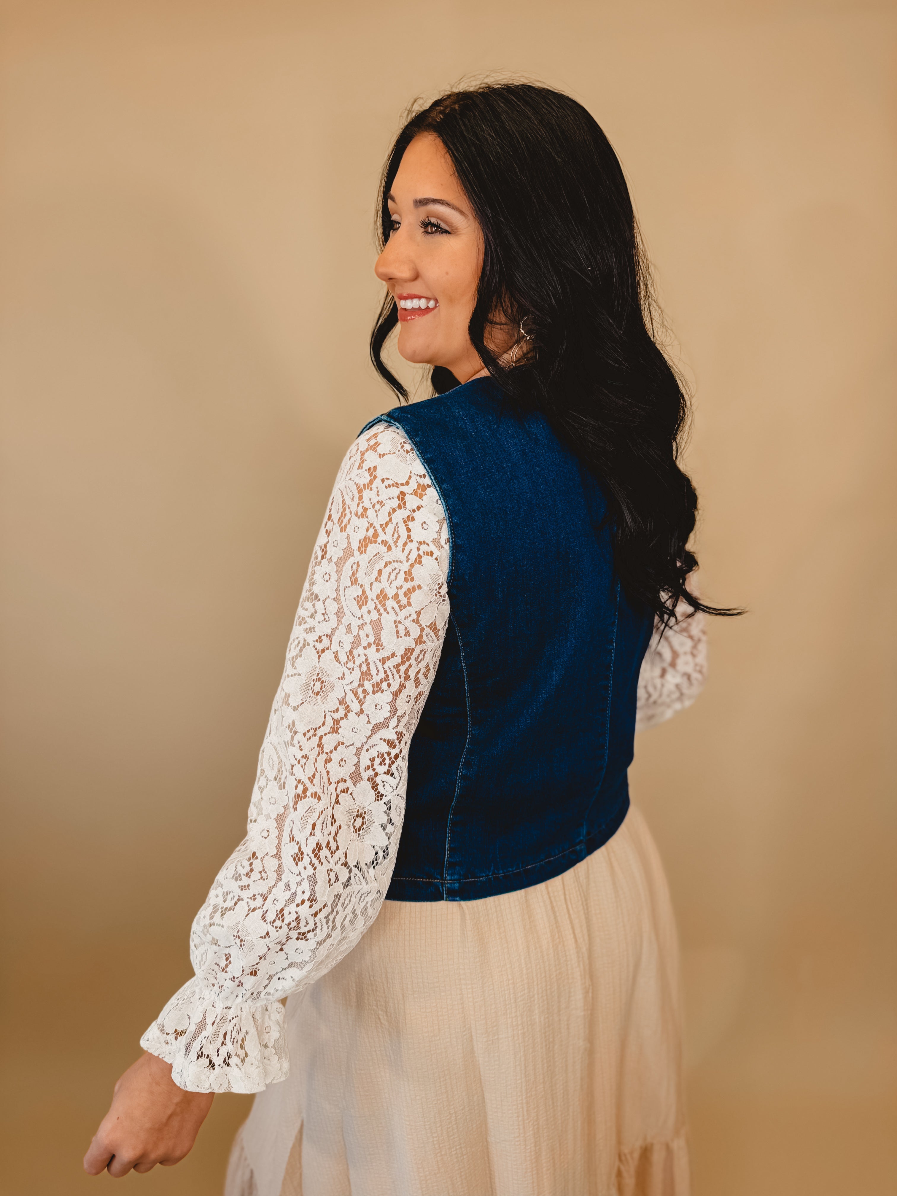 Denim Button Down Vest - Dark Denim - Lace and Grace Boutique