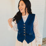 Denim Button Down Vest - Dark Denim - Lace and Grace Boutique