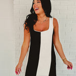 Wide Stripe Sleeveless Linen Mini Dress - Black/Cream - Lace and Grace Boutique