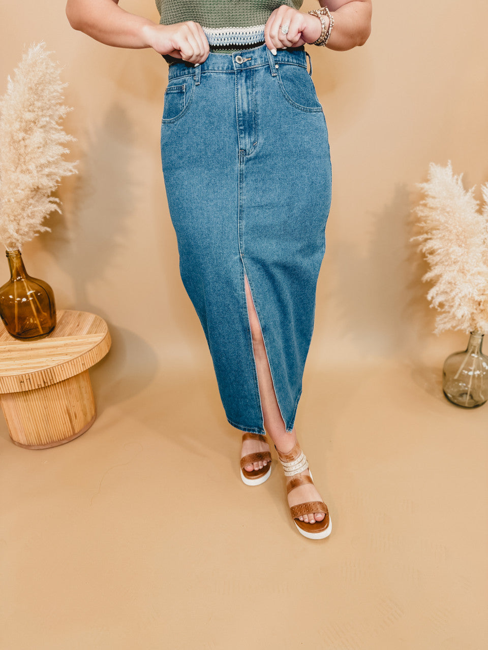 Today's the Day Denim Midi Skirt - Dark - Lace and Grace Boutique