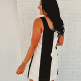Wide Stripe Sleeveless Linen Mini Dress - Black/Cream - Lace and Grace Boutique