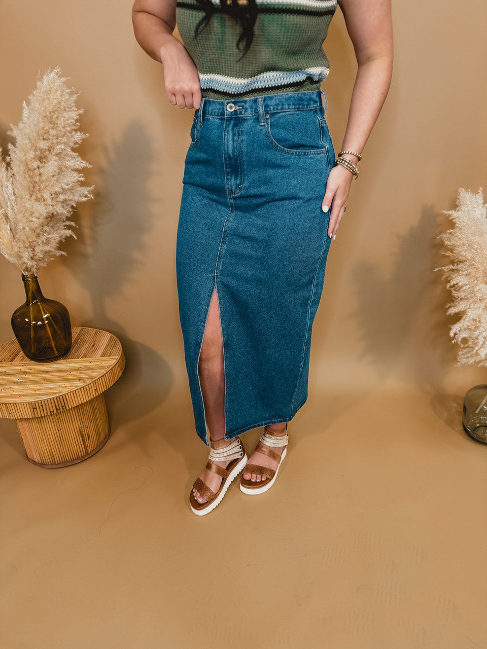 Today's the Day Denim Midi Skirt - Dark - Lace and Grace Boutique