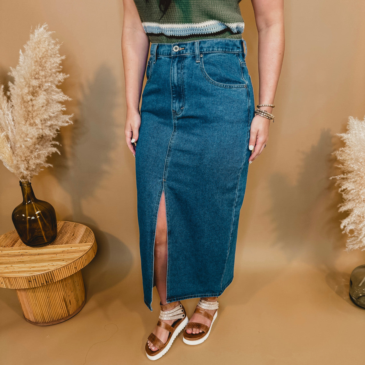 Today's the Day Denim Midi Skirt - Dark - Lace and Grace Boutique