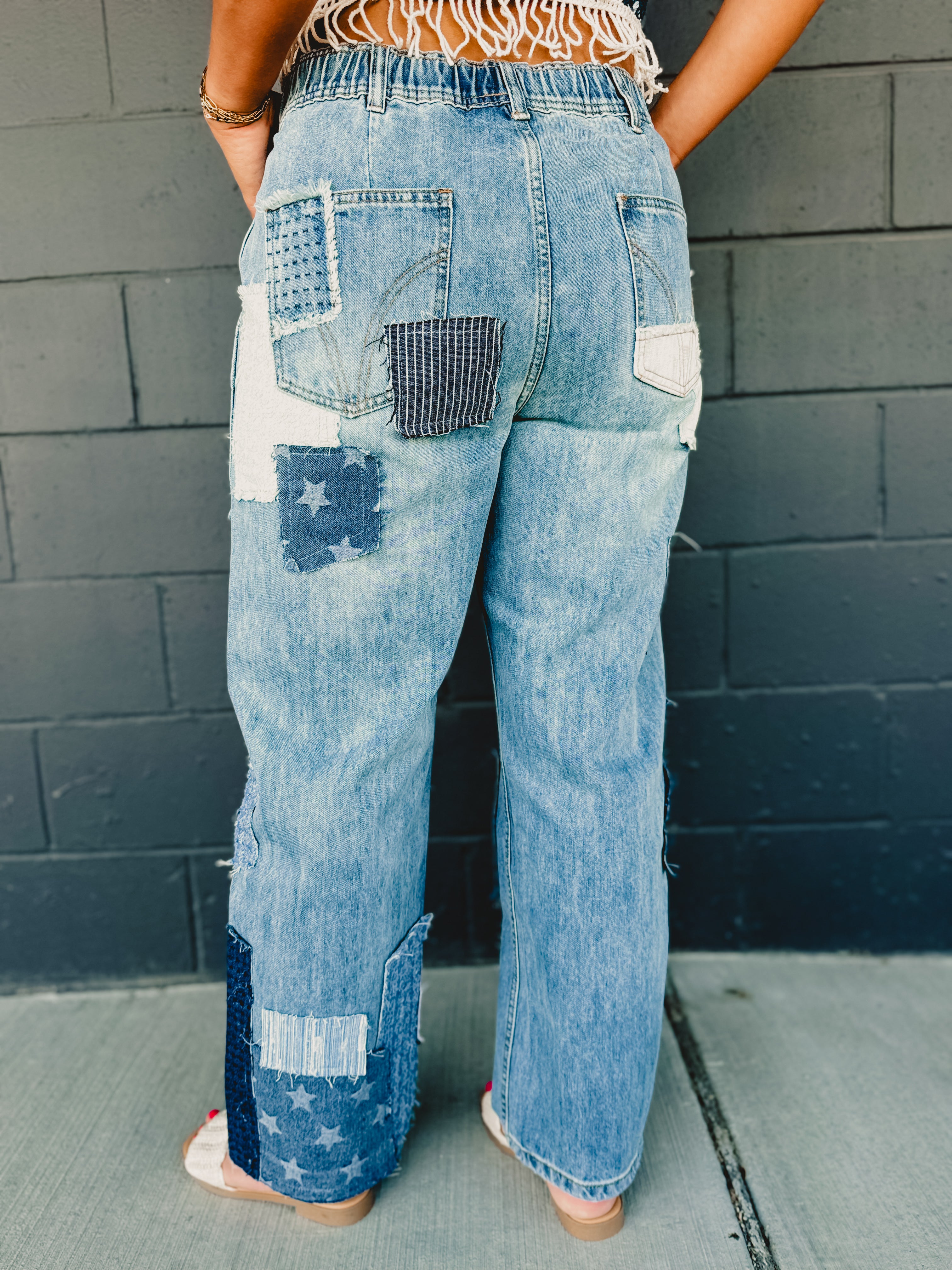 Oli & Hali Washed Patchwork Detail Jeans - Lace and Grace Boutique