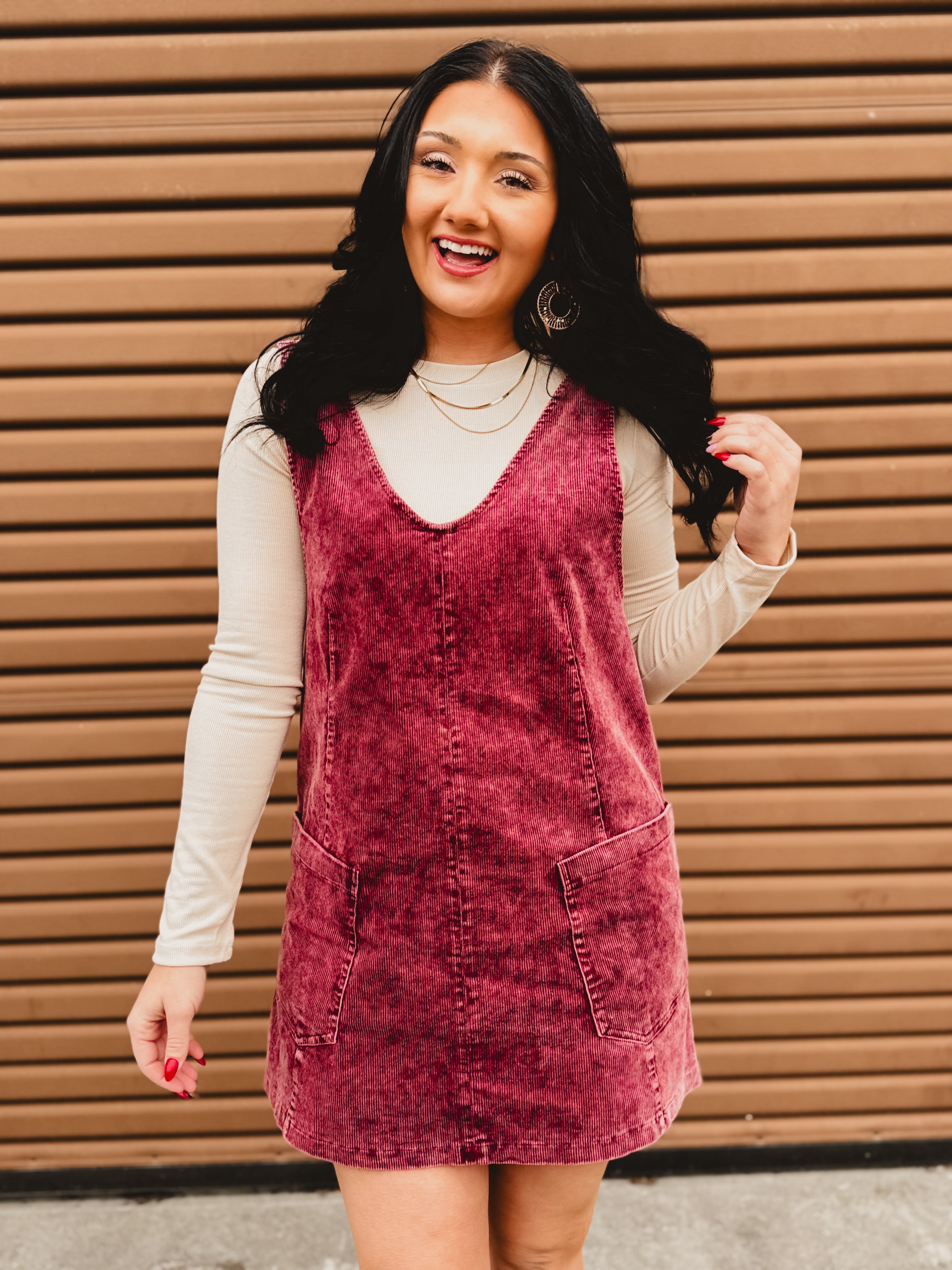 Snow Washed Corduroy Overall Dress - Raspberry Small Snow Washed Corduroy Overall Dress - Raspberry Small