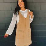 Stretched Denim Ovall Mini Dress - Latte - Lace and Grace Boutique