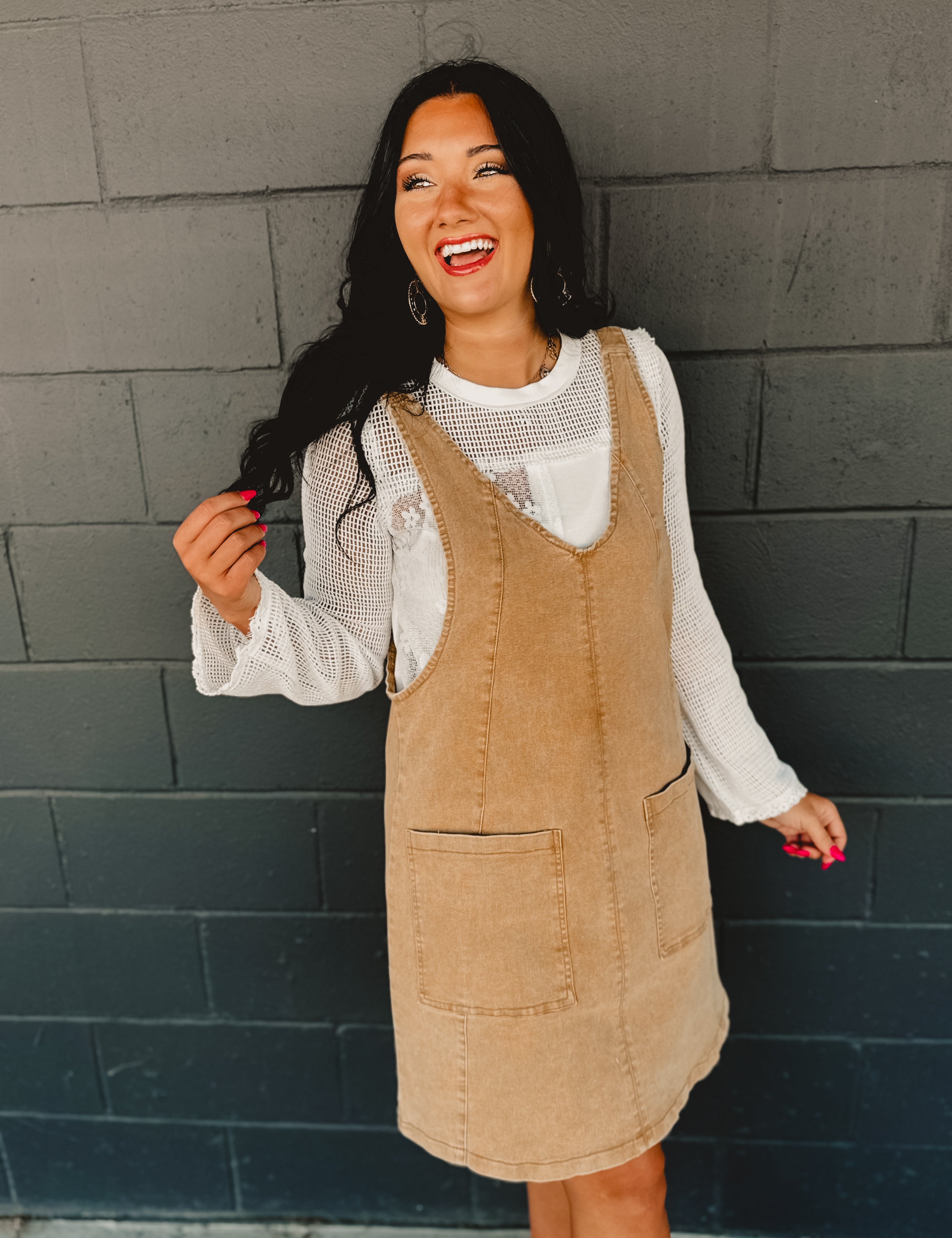 Stretched Denim Ovall Mini Dress - Latte - Lace and Grace Boutique