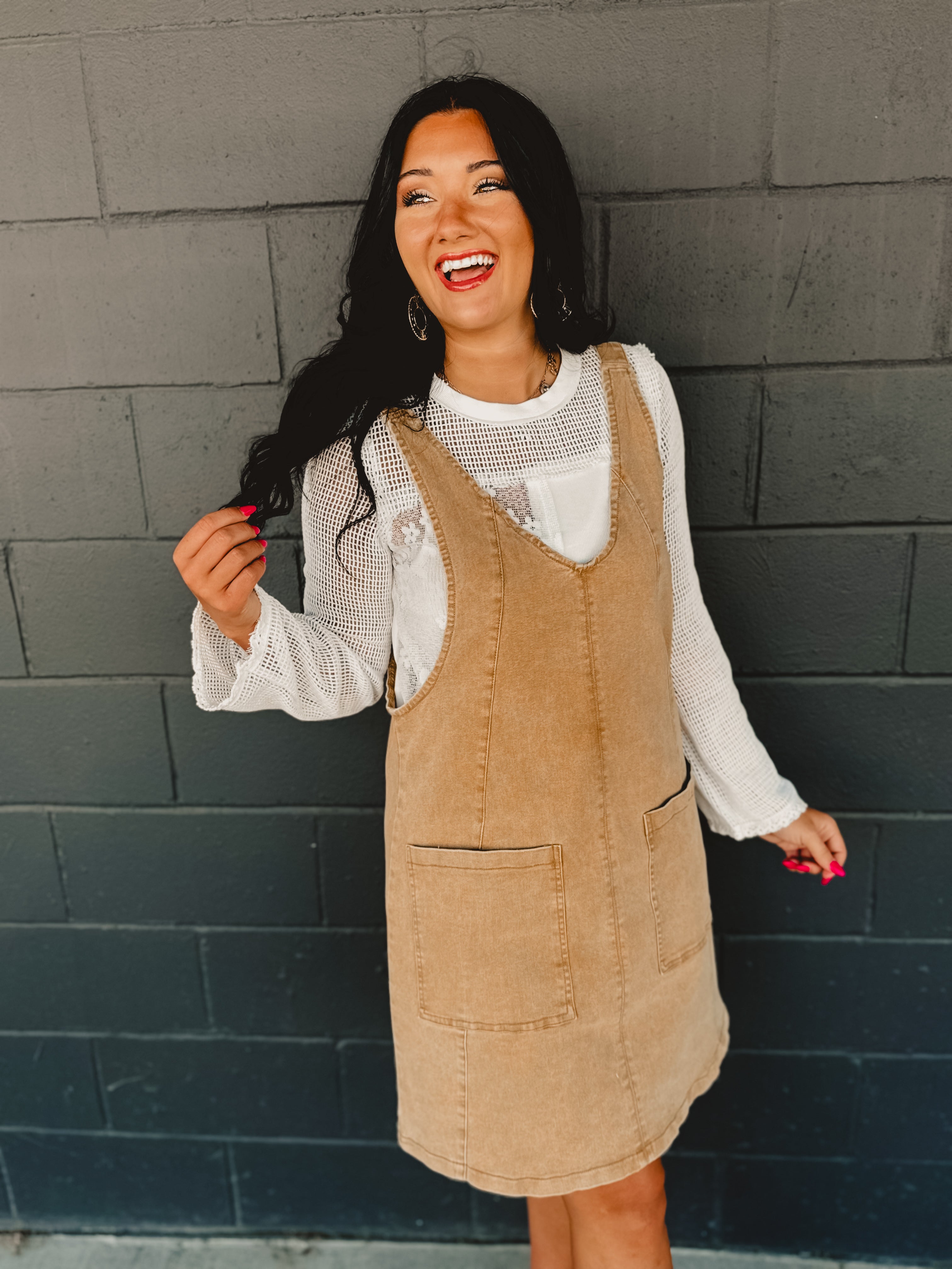 Stretched Denim Ovall Mini Dress - Latte - Lace and Grace Boutique