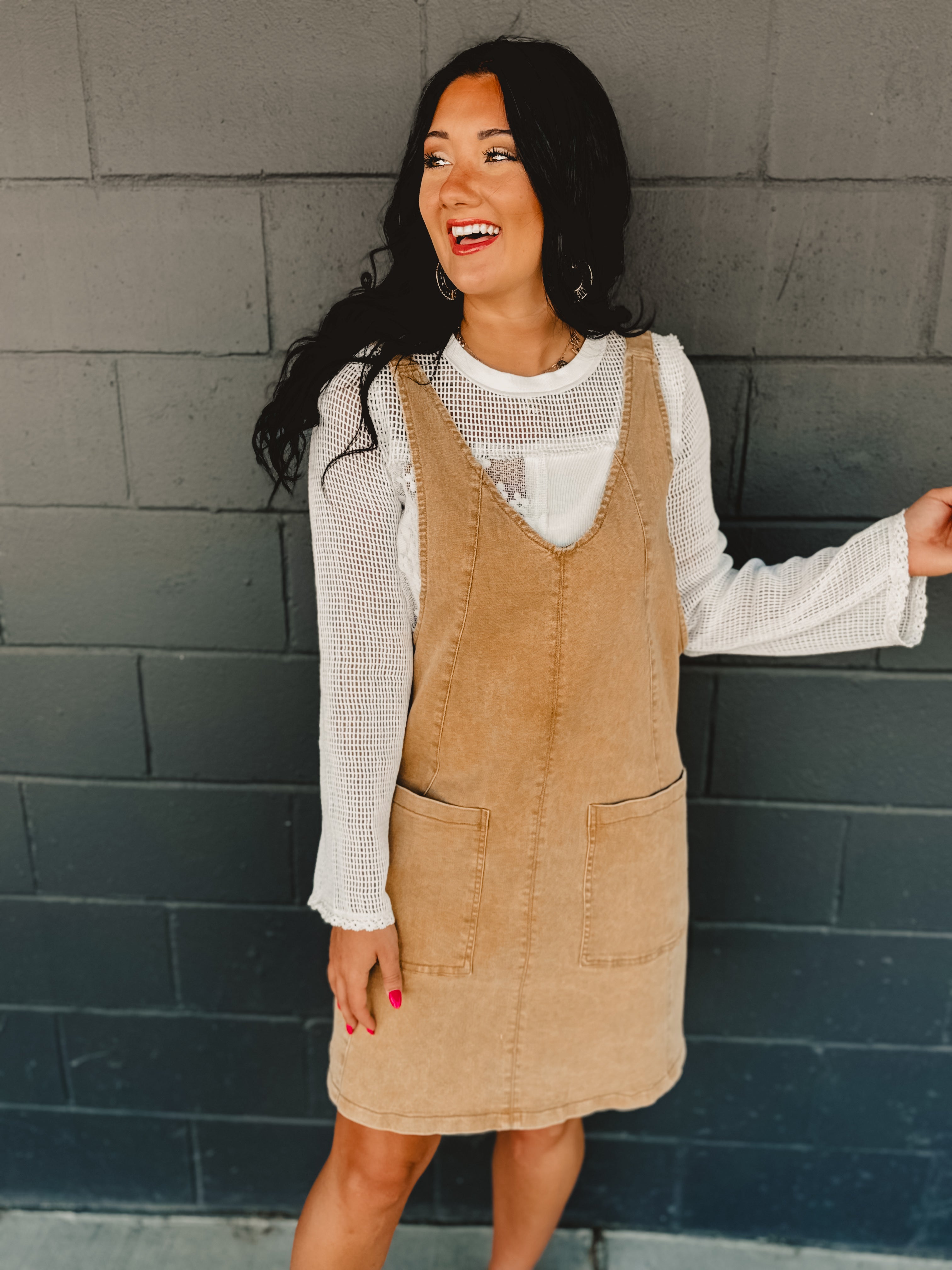 Stretched Denim Ovall Mini Dress - Latte - Lace and Grace Boutique