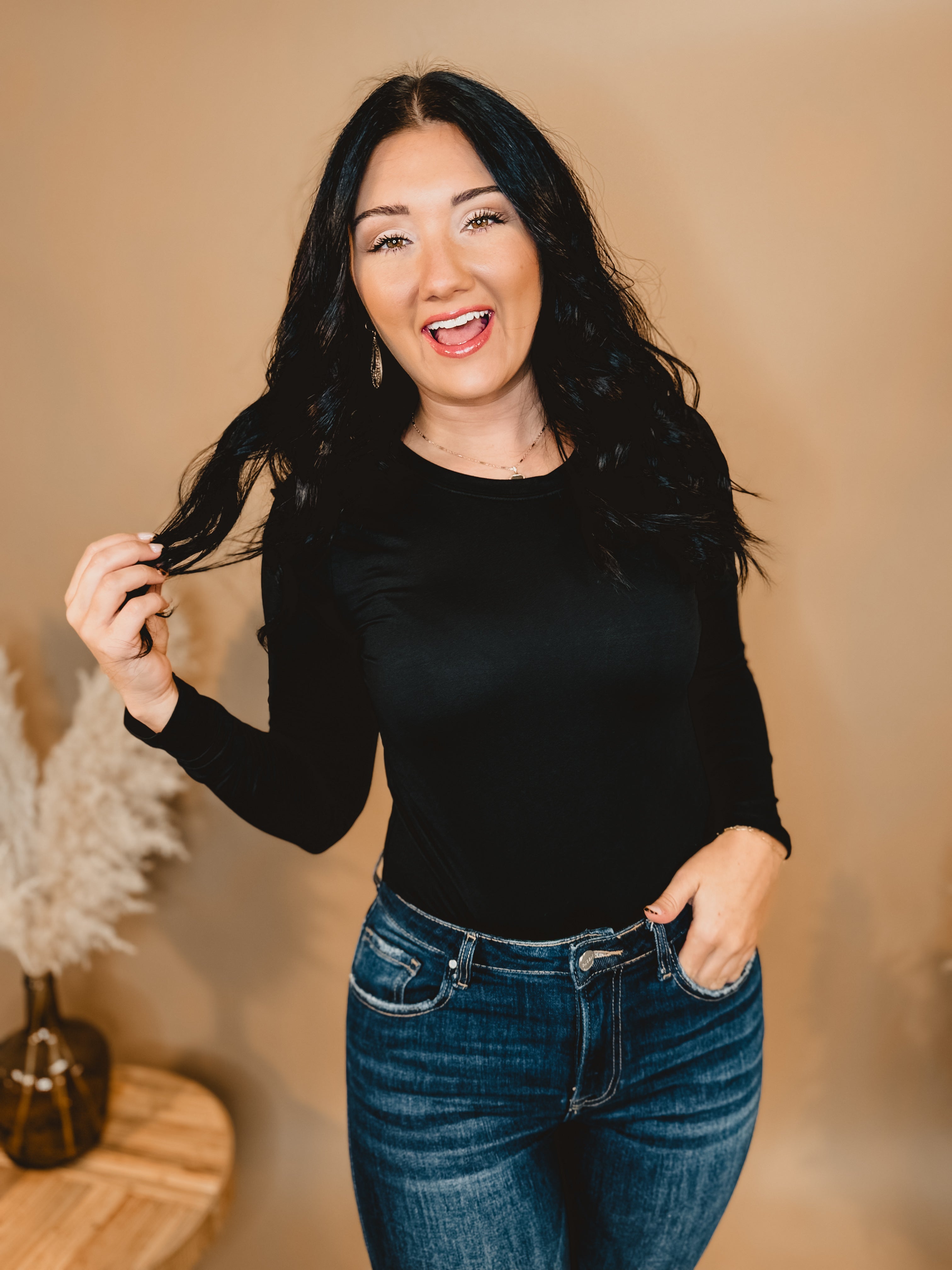 Buttery Soft Long Sleeve Tee - Black - Lace and Grace Boutique