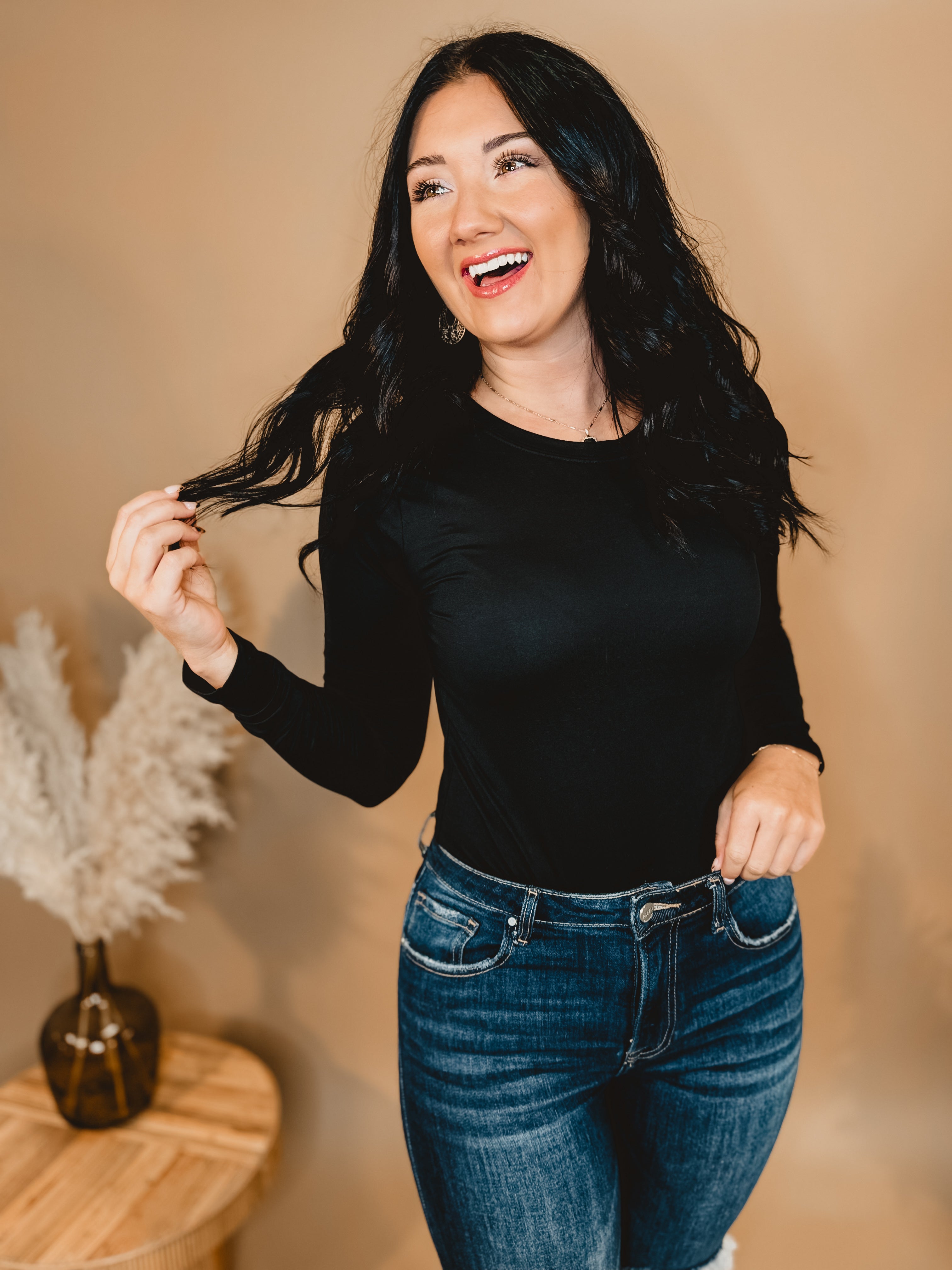 Buttery Soft Long Sleeve Tee - Black - Lace and Grace Boutique