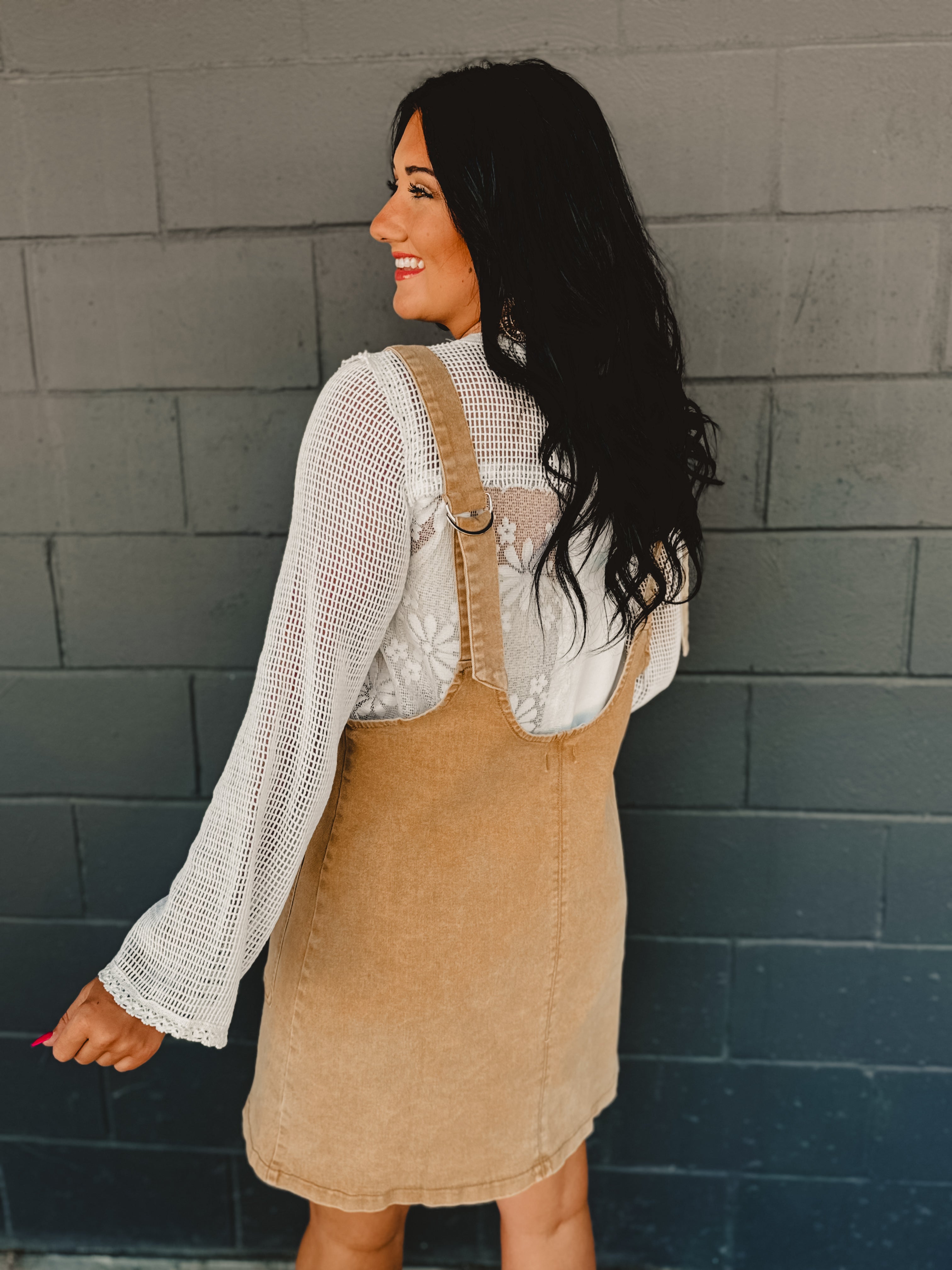 Stretched Denim Ovall Mini Dress - Latte - Lace and Grace Boutique