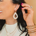 Leather Wrapped Teardrop Earrings - Ivory - Lace and Grace Boutique
