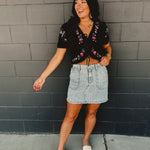 Mineral Washed Denim Striped Mini Skirt - Lace and Grace Boutique