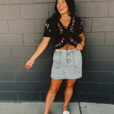Mineral Washed Denim Striped Mini Skirt - Lace and Grace Boutique