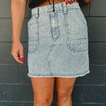 Mineral Washed Denim Striped Mini Skirt - Lace and Grace Boutique