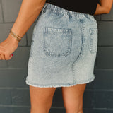 Mineral Washed Denim Striped Mini Skirt - Lace and Grace Boutique