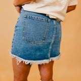 High-Waist Denim Raw Hem Mini Skirt - Lt. Wash - Lace and Grace Boutique