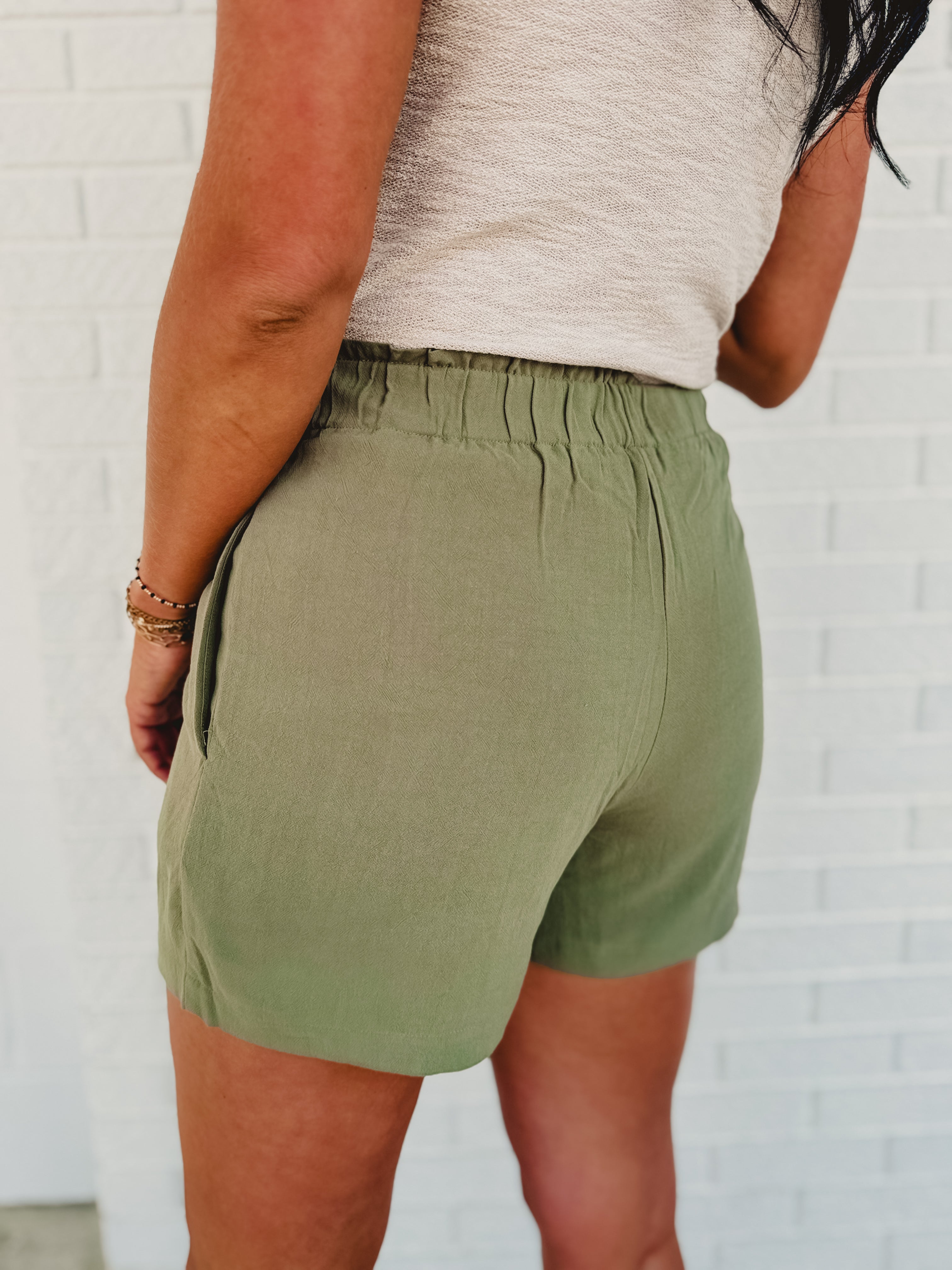 Breezy Linen Pleated Shorts - Olive - Lace and Grace Boutique