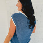 Contrast Rolled Edge Sweater - Nile Blue - Lace and Grace Boutique