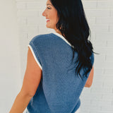 Contrast Rolled Edge Sweater - Nile Blue - Lace and Grace Boutique