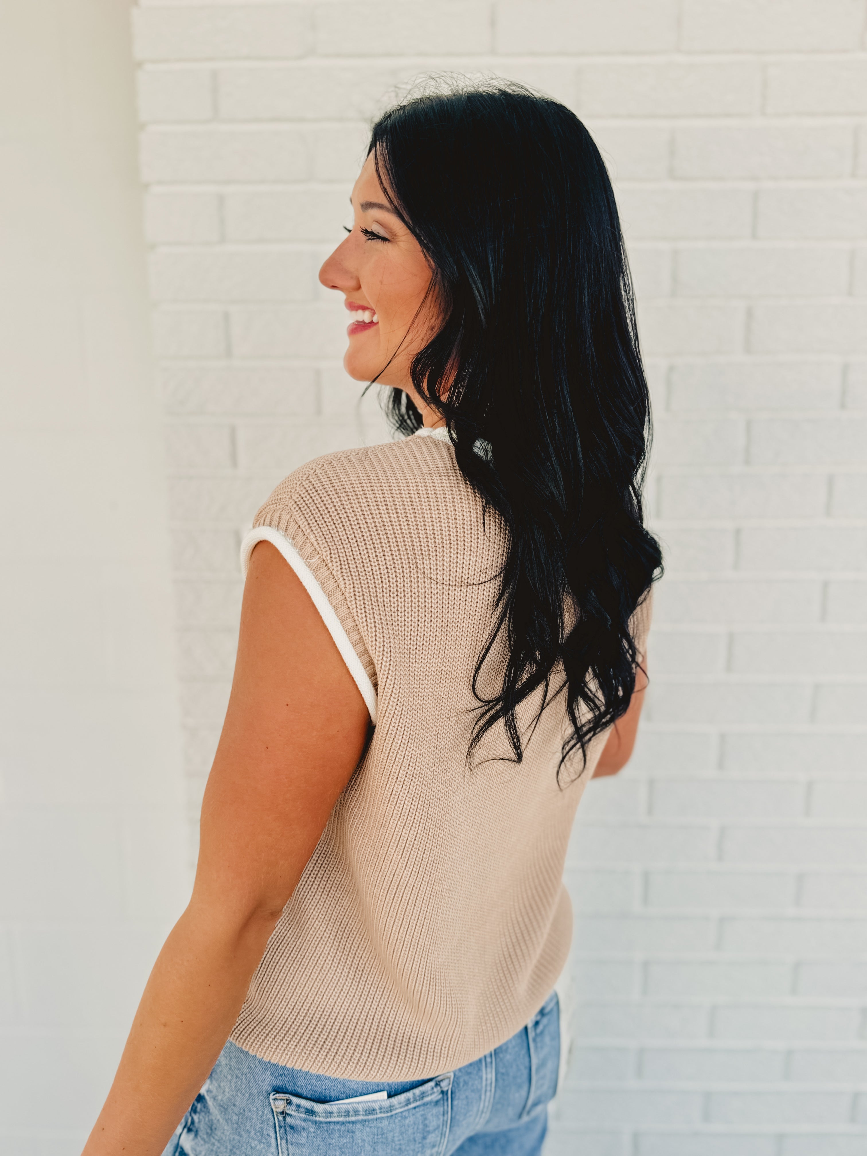 Contrast Rolled Edge Sweater - Natural - Lace and Grace Boutique