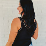 Scoop Neck Detail Knit Sweater Tank - Black - Lace and Grace Boutique