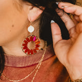 Gold Circular Drop Earrings - Wine - Lace and Grace Boutique