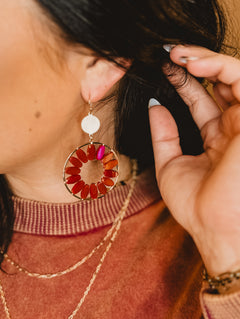 Gold Circular Drop Earrings - Wine - Lace and Grace Boutique