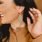 Diamond Metal Pattern Drop Earrings - Lace and Grace Boutique