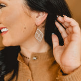 Diamond Metal Pattern Drop Earrings - Lace and Grace Boutique
