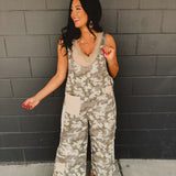 POL Vintage Washed Denim Overalls - Camo - Lace and Grace Boutique