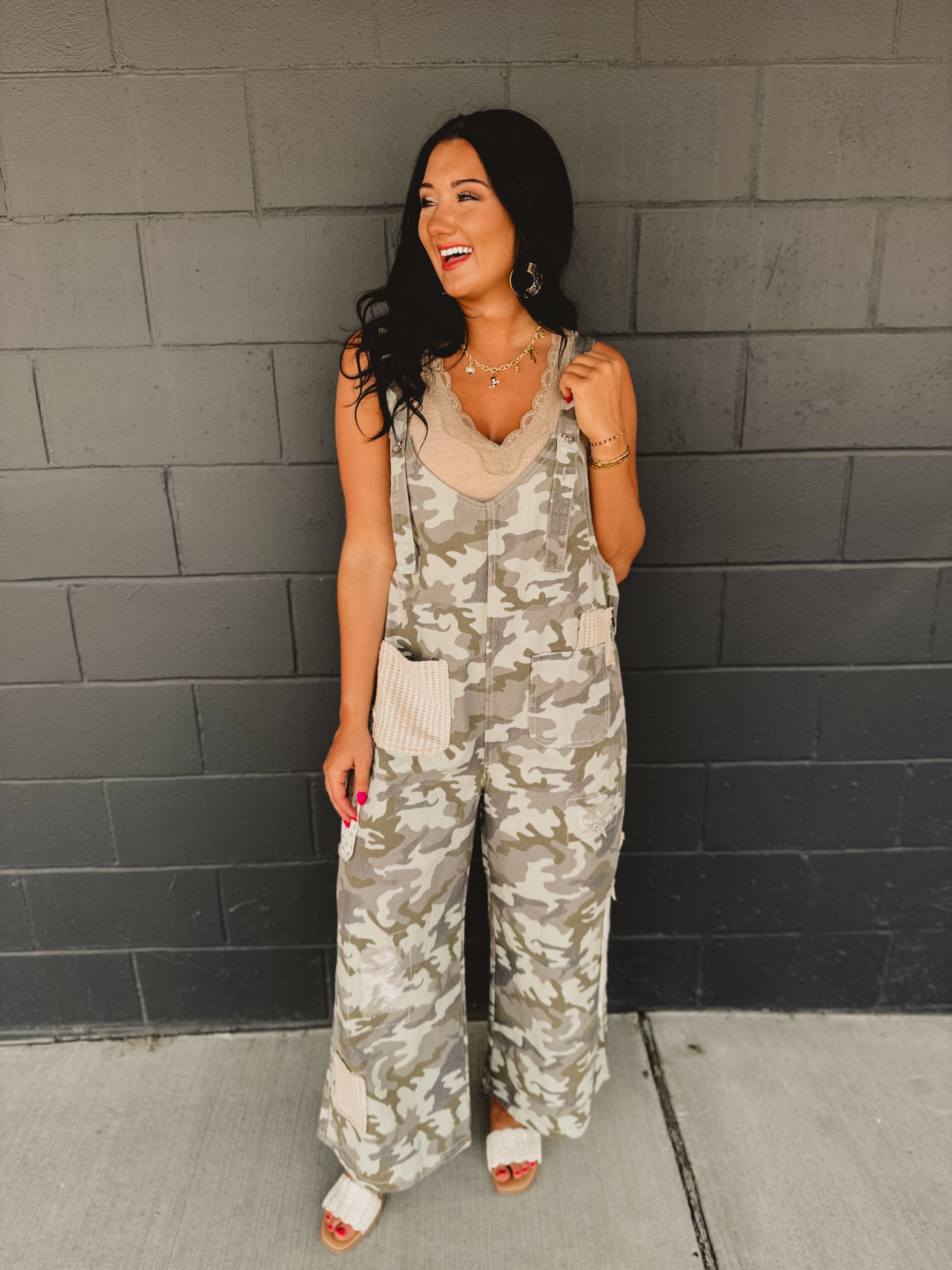 POL Vintage Washed Denim Overalls - Camo - Lace and Grace Boutique