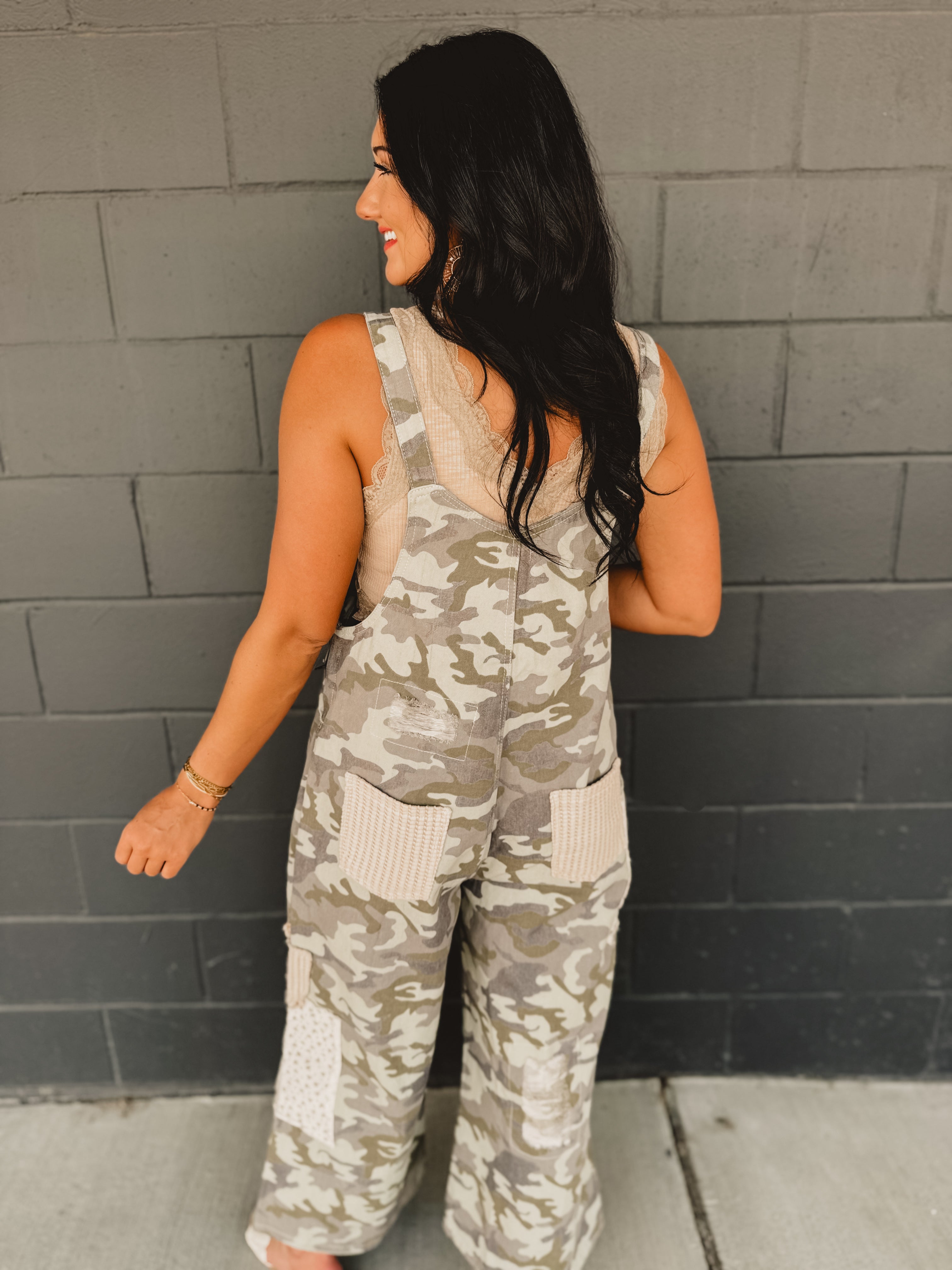 POL Vintage Washed Denim Overalls - Camo - Lace and Grace Boutique