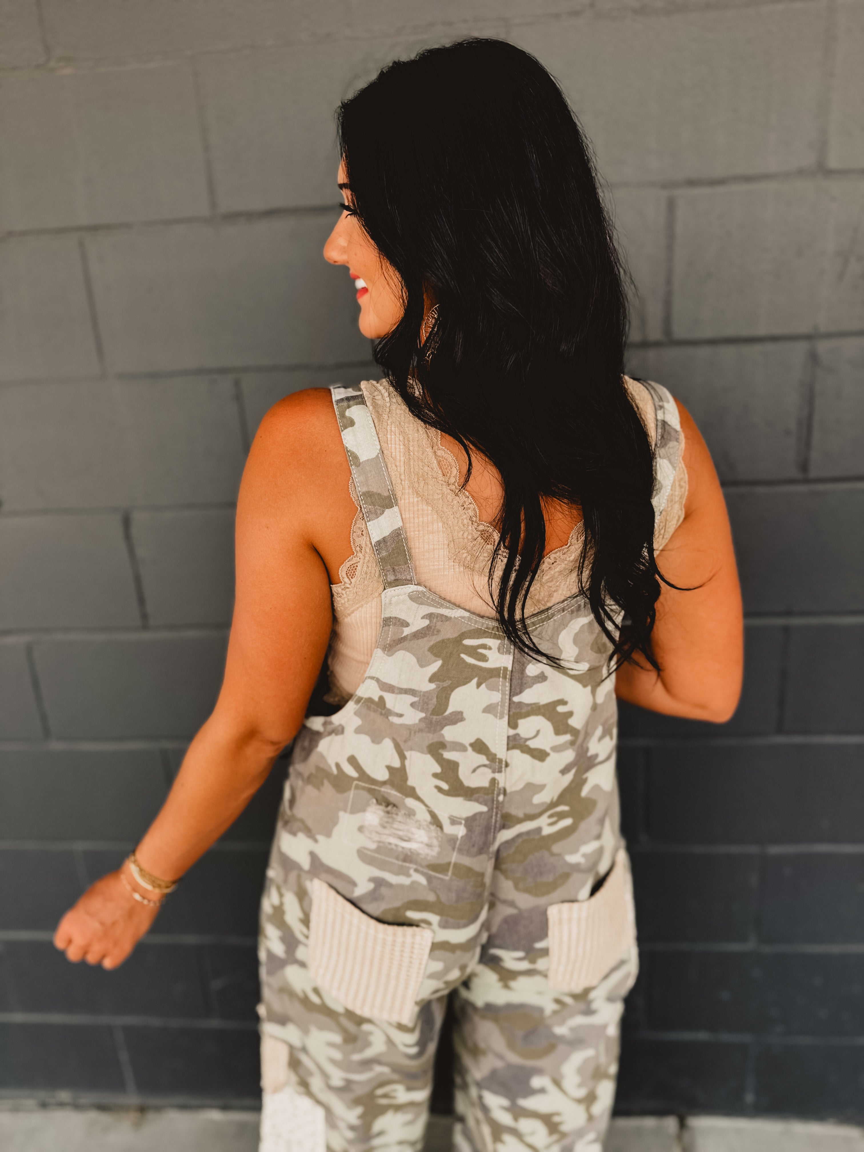 POL Vintage Washed Denim Overalls - Camo - Lace and Grace Boutique
