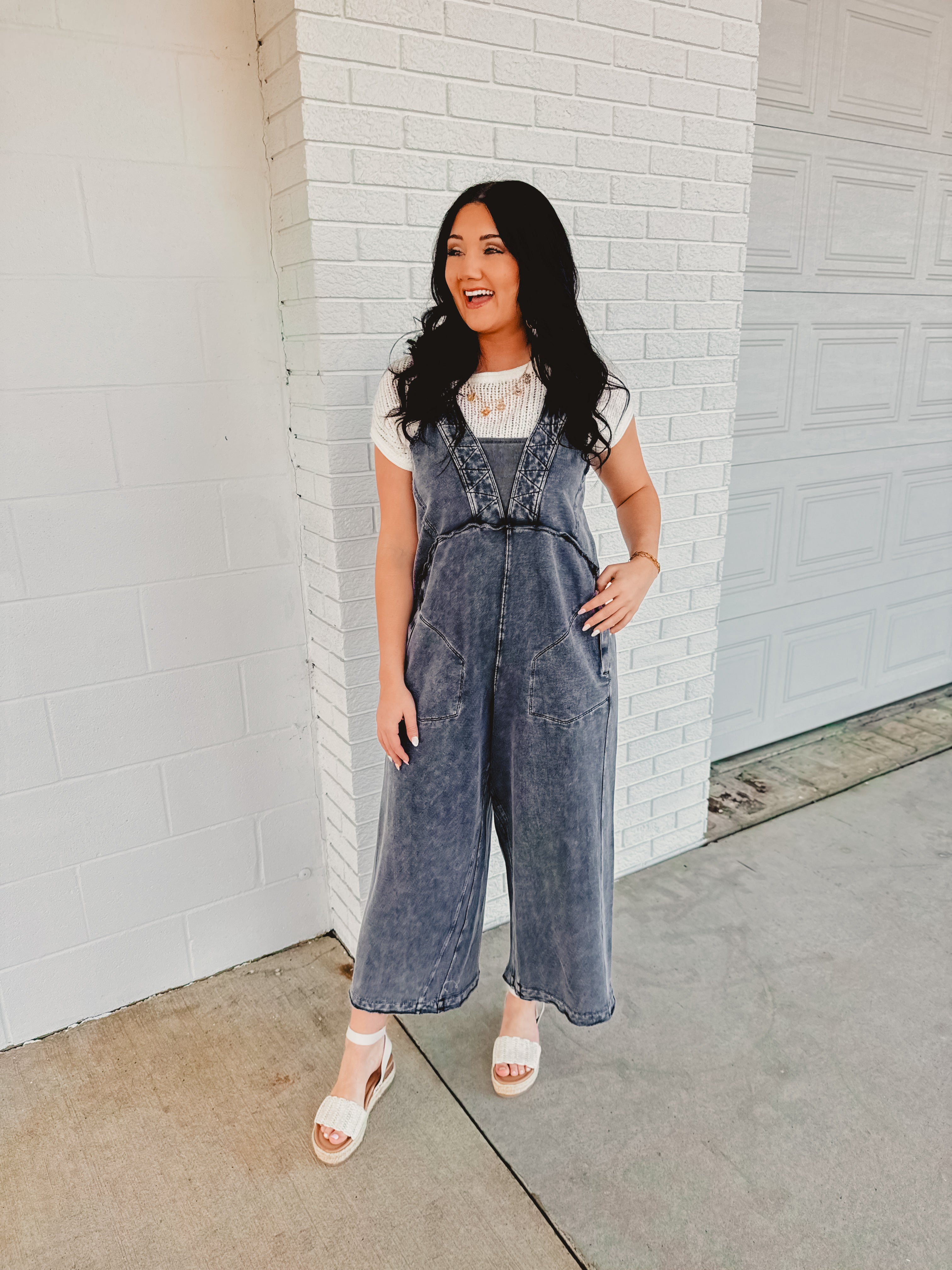 Washed Soft Terry Knit Jumpsuit - Moon River - Lace and Grace Boutique