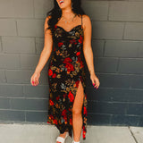 Black Satin Dress - Floral - Lace and Grace Boutique