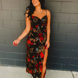 Black Satin Dress - Floral - Lace and Grace Boutique